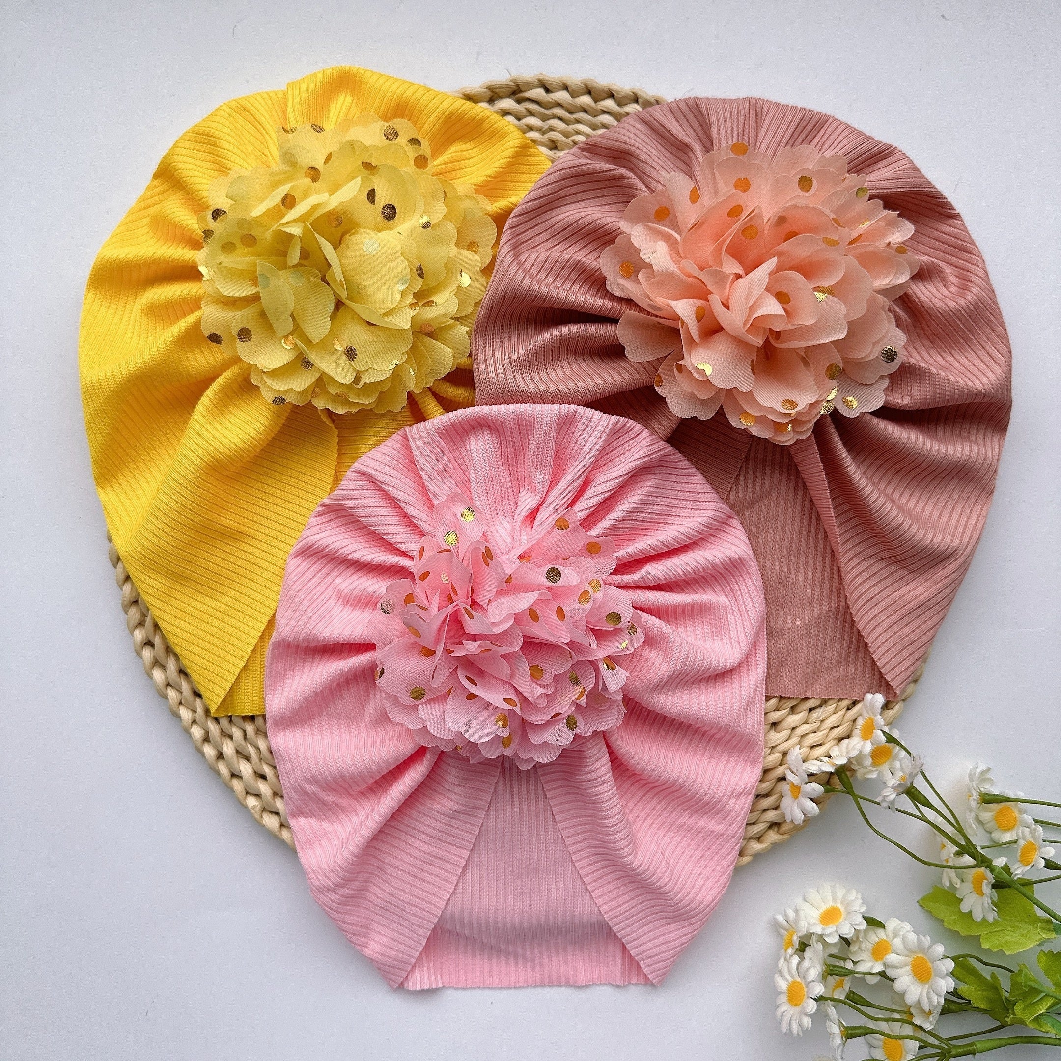 Soft Elastic Strip Flower Baby Hat For Girl