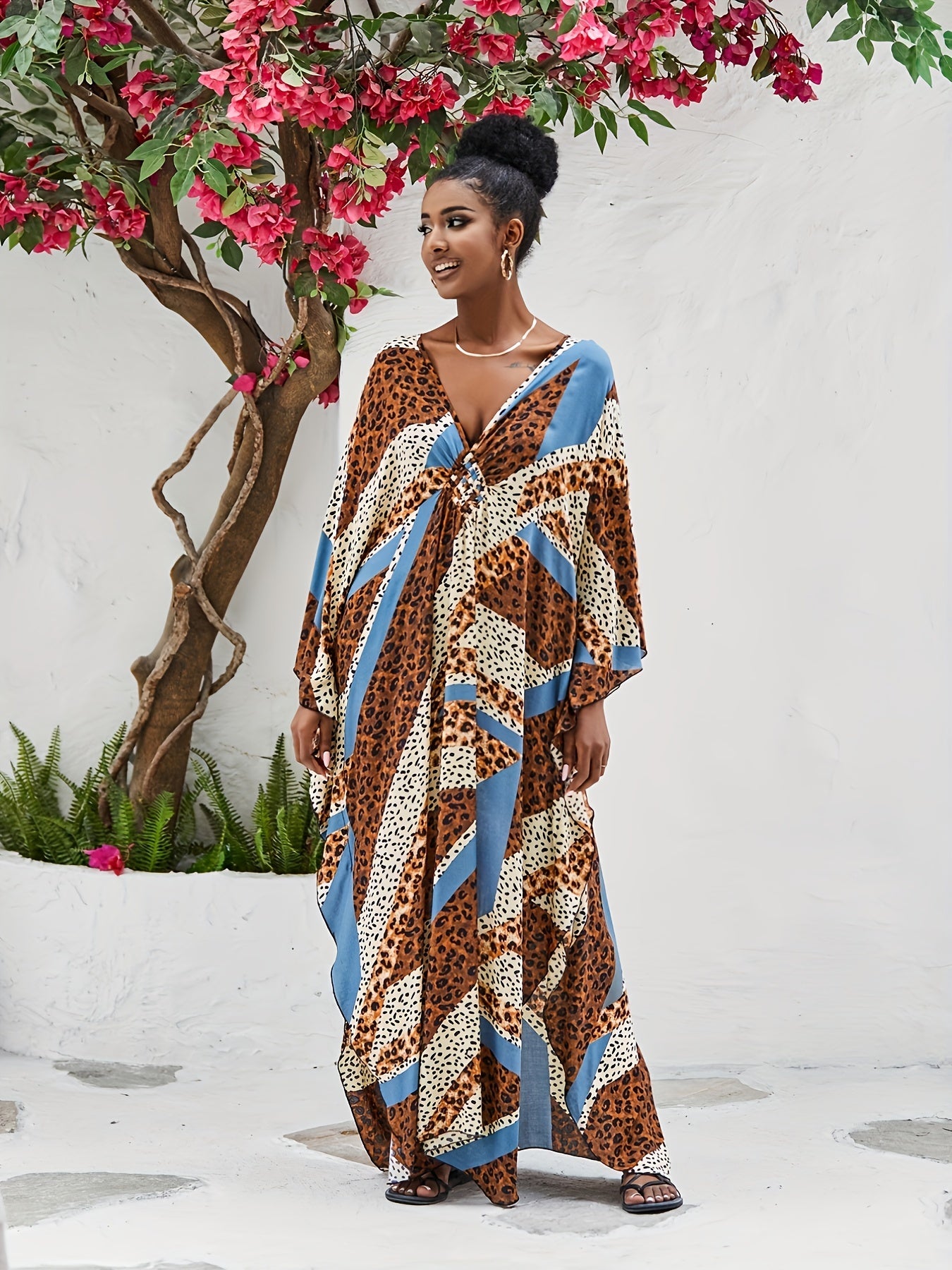  Boho Leopard Print Cover Up Dress