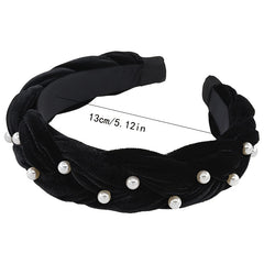 Non Slip Faux Pearl Hairband Twist Wide Velvet Solid Headband