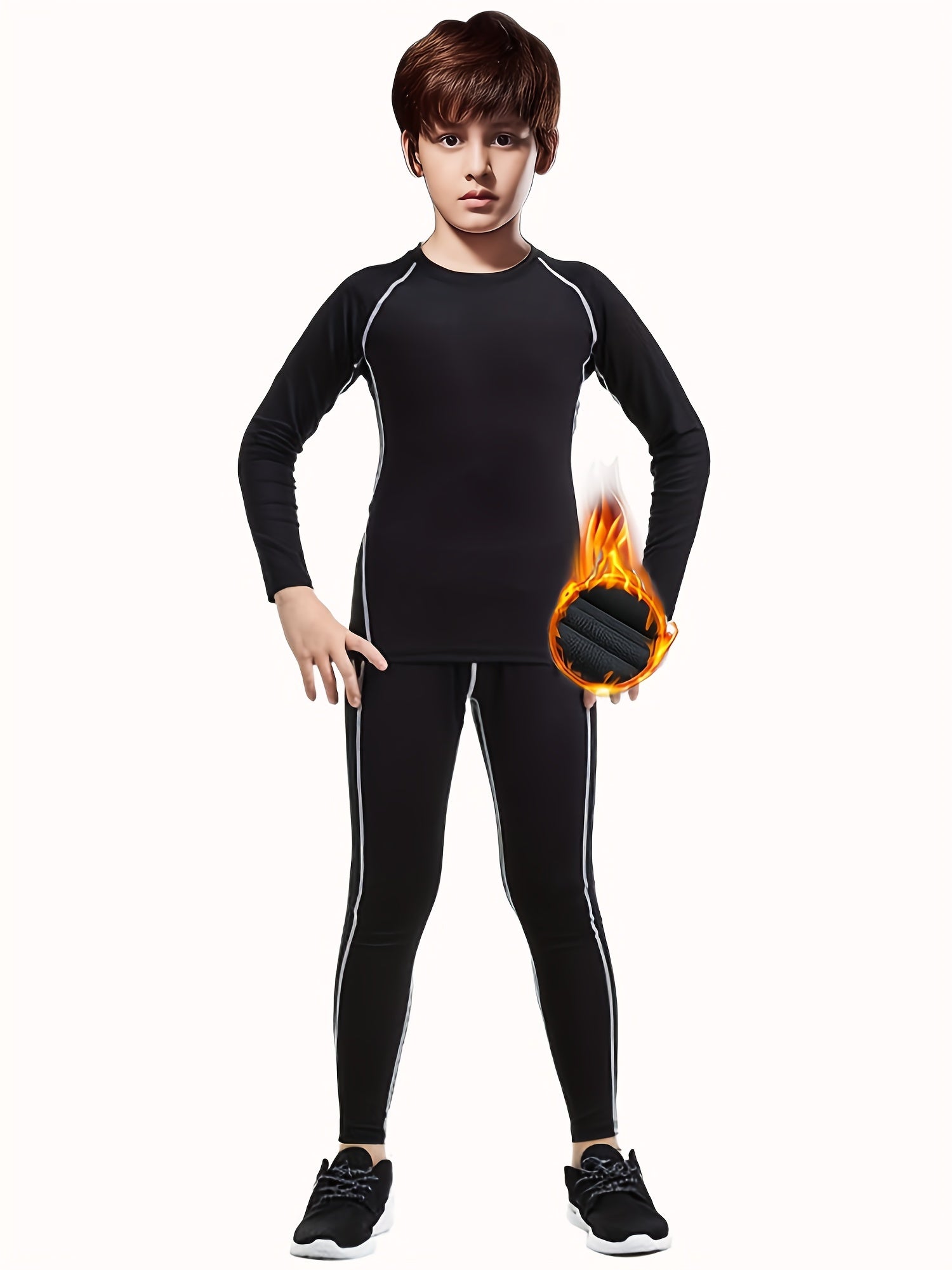Boys Sports Training Outfits Plus Fleece Thermal Top - Quick Drying