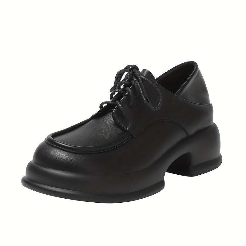 Women's British Style Loafers Comfortable Thick Sole Lace Up Shoes
