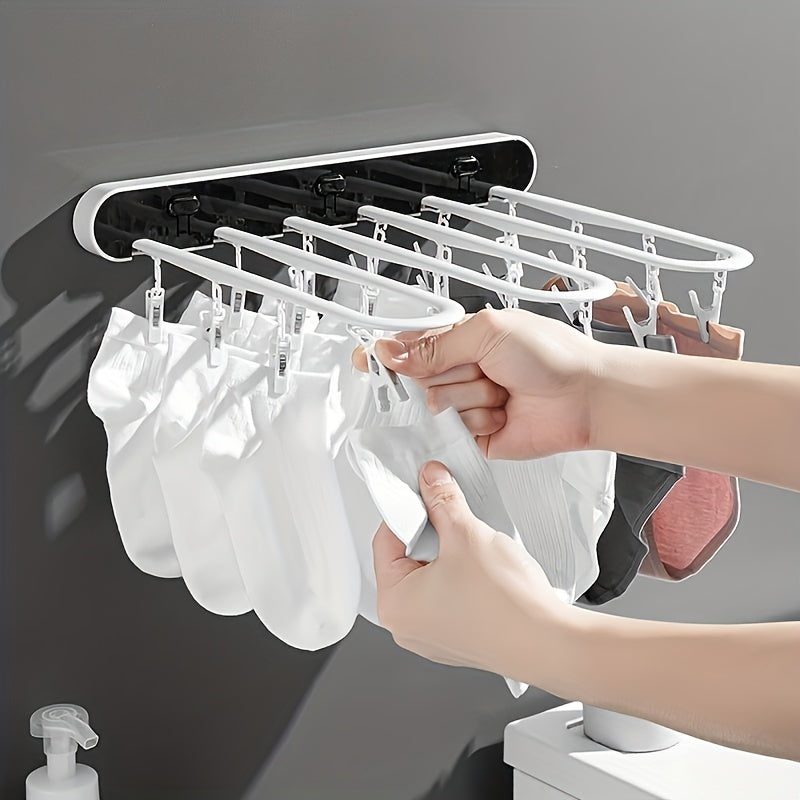 Balcony Drying Rack with 24 Clips Household Folding Rack