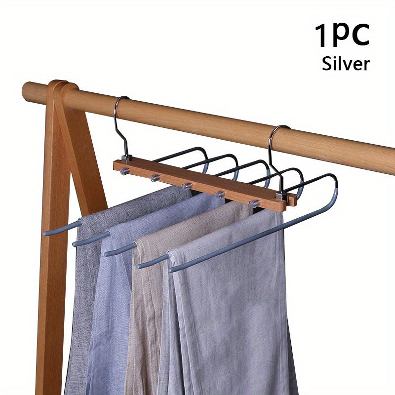 5 in 1 Folding Pants Hanger Solid Wood And Metal Pants Clip
