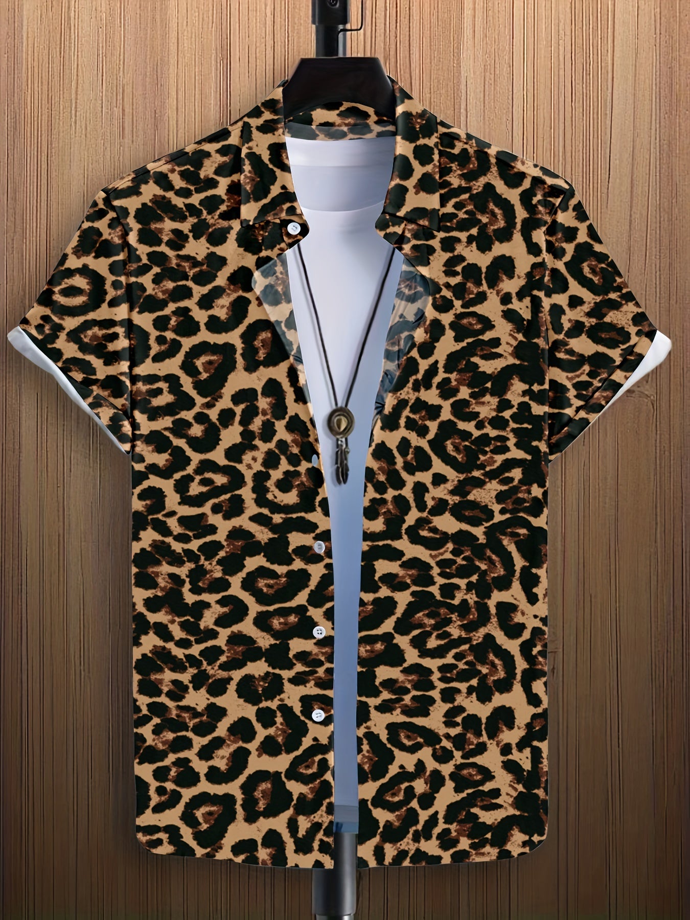 Leopard Print Men's Casual Short Sleeve Shirt Summer Vacation Resort Tops