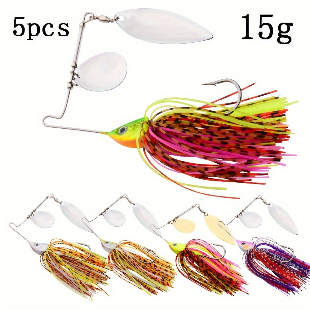 5pcs Spinner Bait Metal Lure With Skirt & Willow Blade for Pike Fishing Tackle