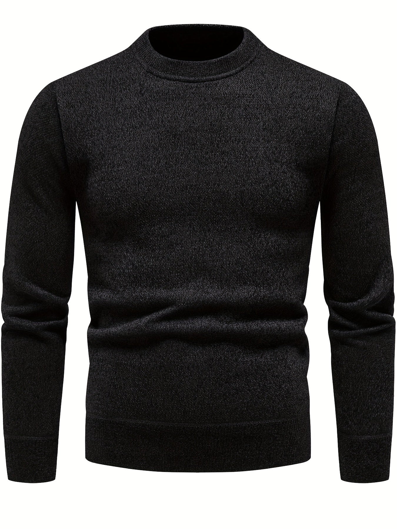 Knitted Solid Sweater Men's Crew Neck Pullover