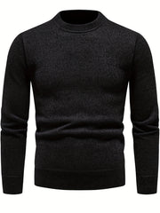 Knitted Solid Sweater Men's Crew Neck Pullover