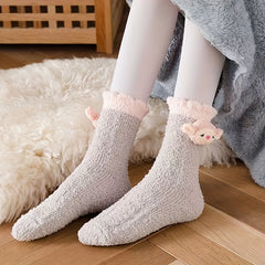 Cartoon Fuzzy Socks for Women - Comfy Mid Tube Stockings