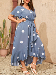  Boho Dress Women's Plus Dot Print Wrap Dress