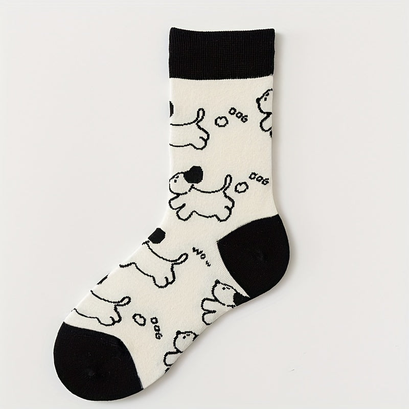 5 Pairs Cartoon Pattern Socks Comfy & Mid Tube Socks Women's Stockings