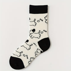 5 Pairs Cartoon Pattern Socks Comfy & Mid Tube Socks Women's Stockings