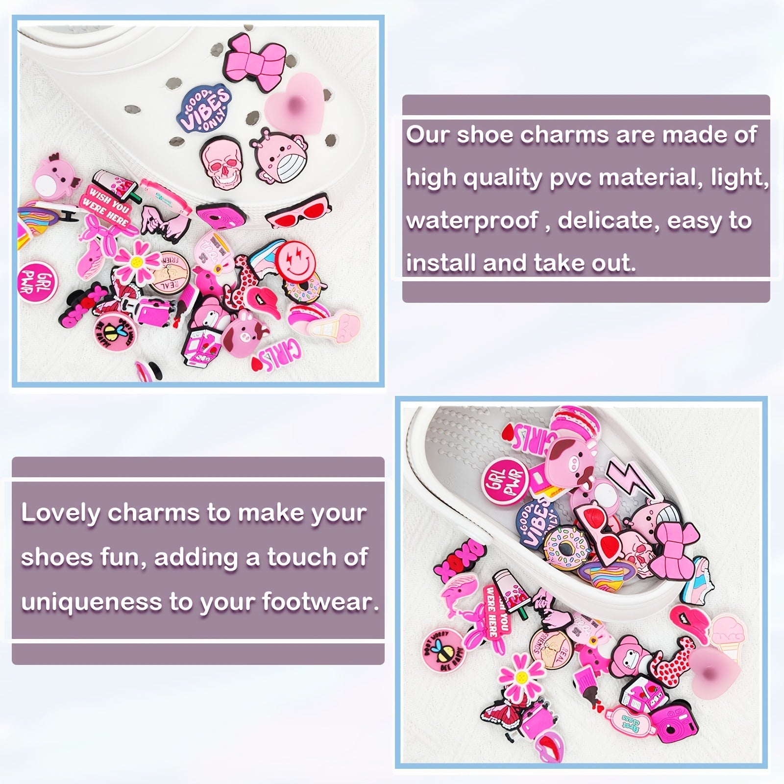 43 Pink Shoe Charms For Bubble Slides Sandals, Christmas Shoe Decorations
