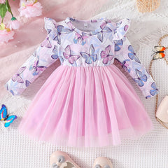 Sweet & Baby Girls Butterfly Print Mesh Dress
