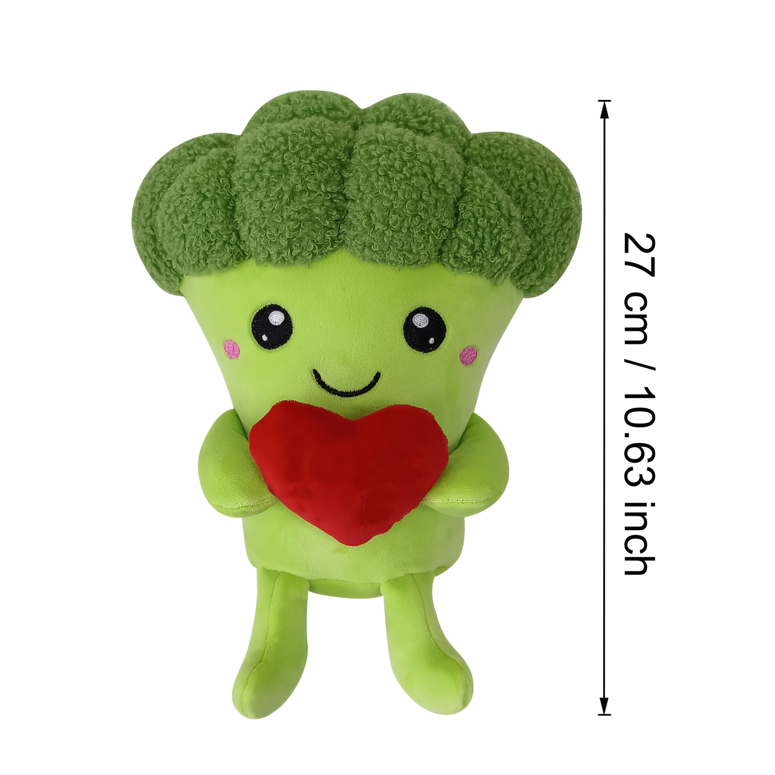 10" Broccoli Plush Toy Holding Heart. Ideal Gift for All Ages