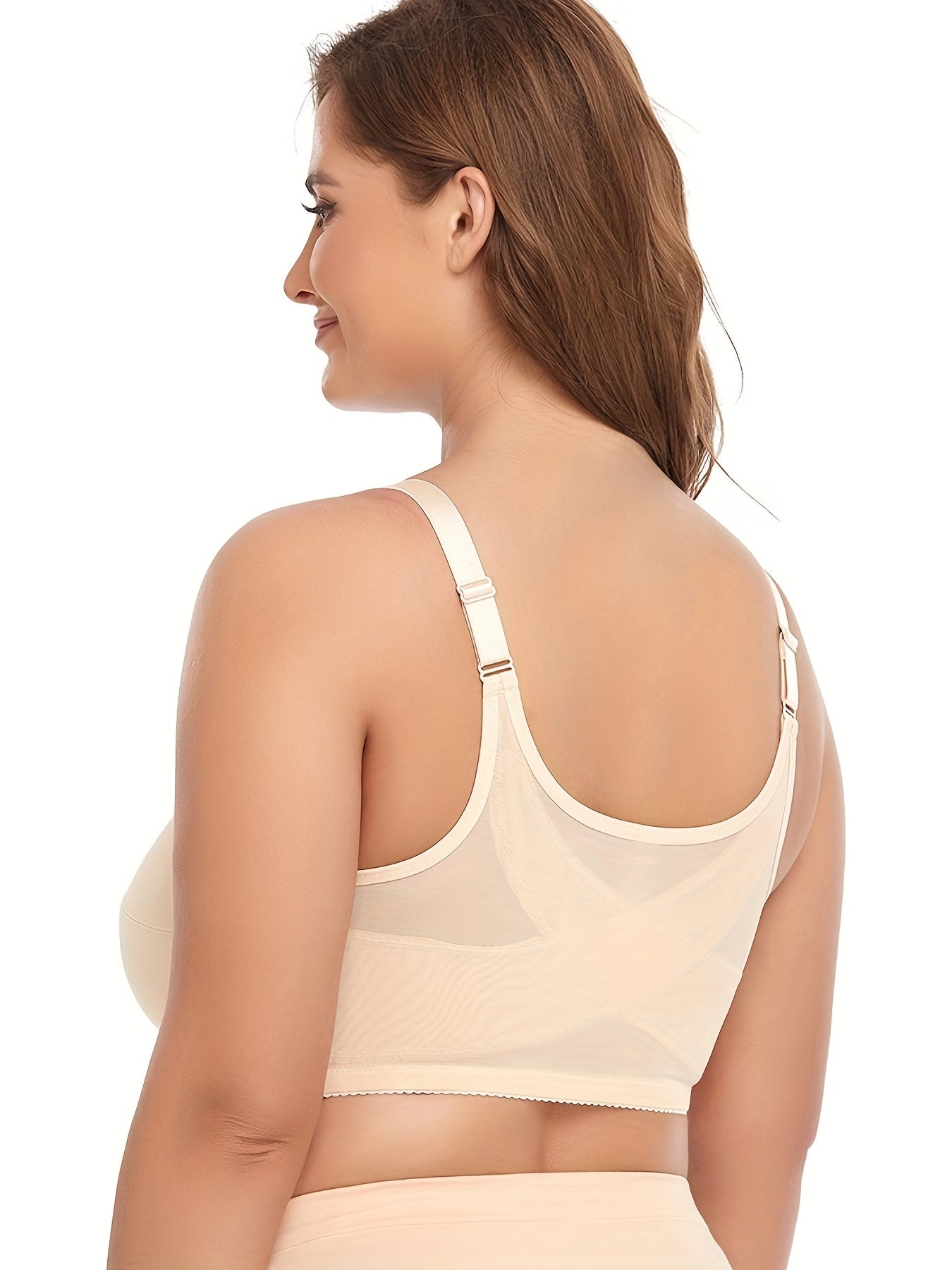 Plus Size Sports Bra Women's Plus Solid Closure Front Wireless Fitness Mesh Bra