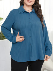  Solid Button Up Long Sleeve Blouse