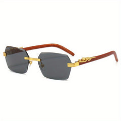 Square Rimless Sunglasses Metal Leopard Gradient UV400