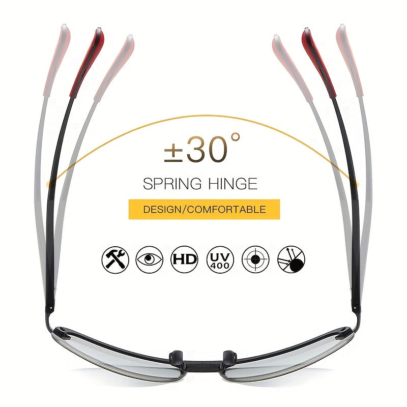 Aluminum Rimless Photochromic Sunglasses Men Polarized Driving Sun Glasses