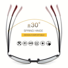 Aluminum Rimless Photochromic Sunglasses Men Polarized Driving Sun Glasses