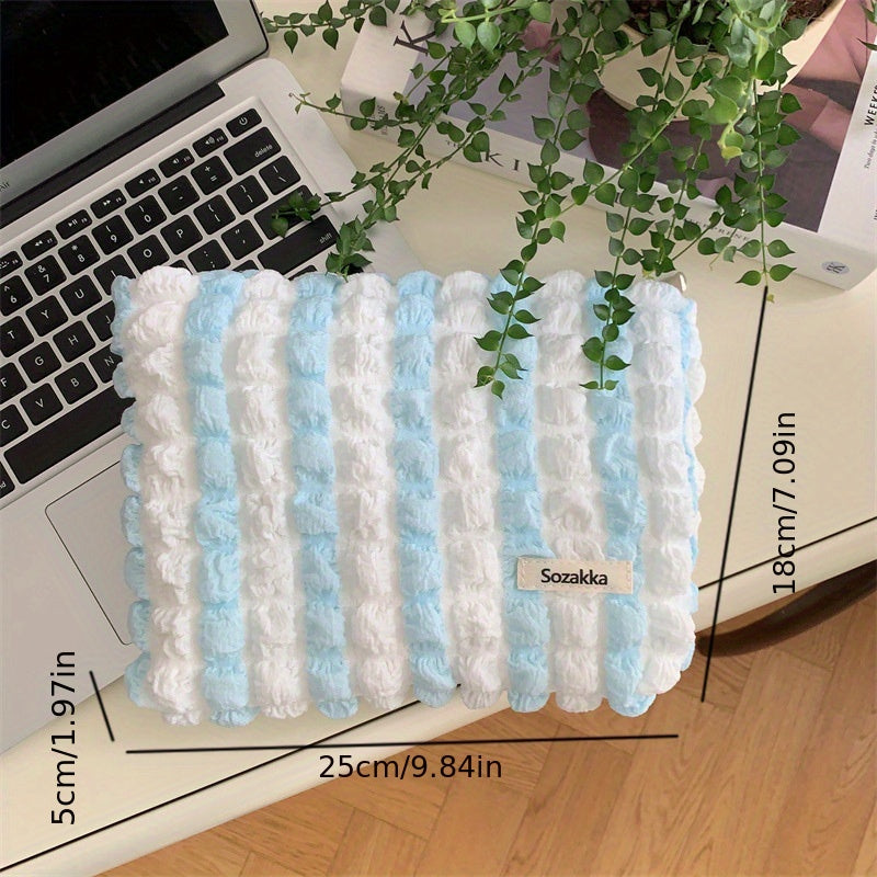Seersucker Striped Cosmetic Bag Large Capacity Travel Toiletry Pouch