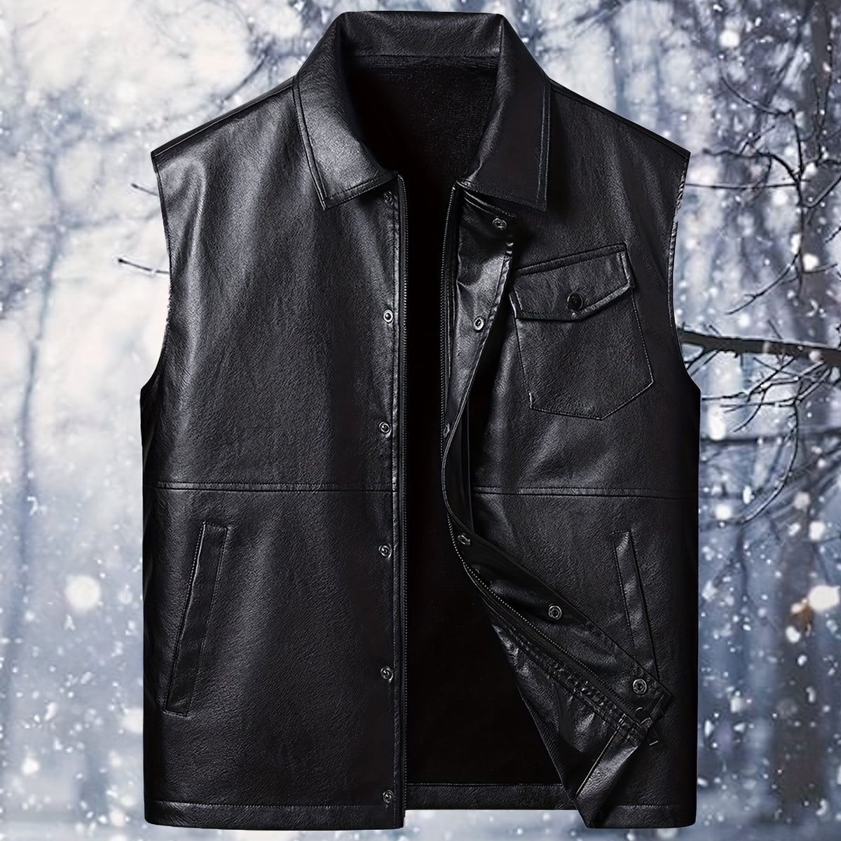 Men's Warm Fleece PU Leather Vest for Fall Winter