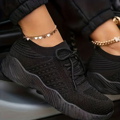 Women's Running Sports Shoes Lightweight Knitted Lace Up Sneakers