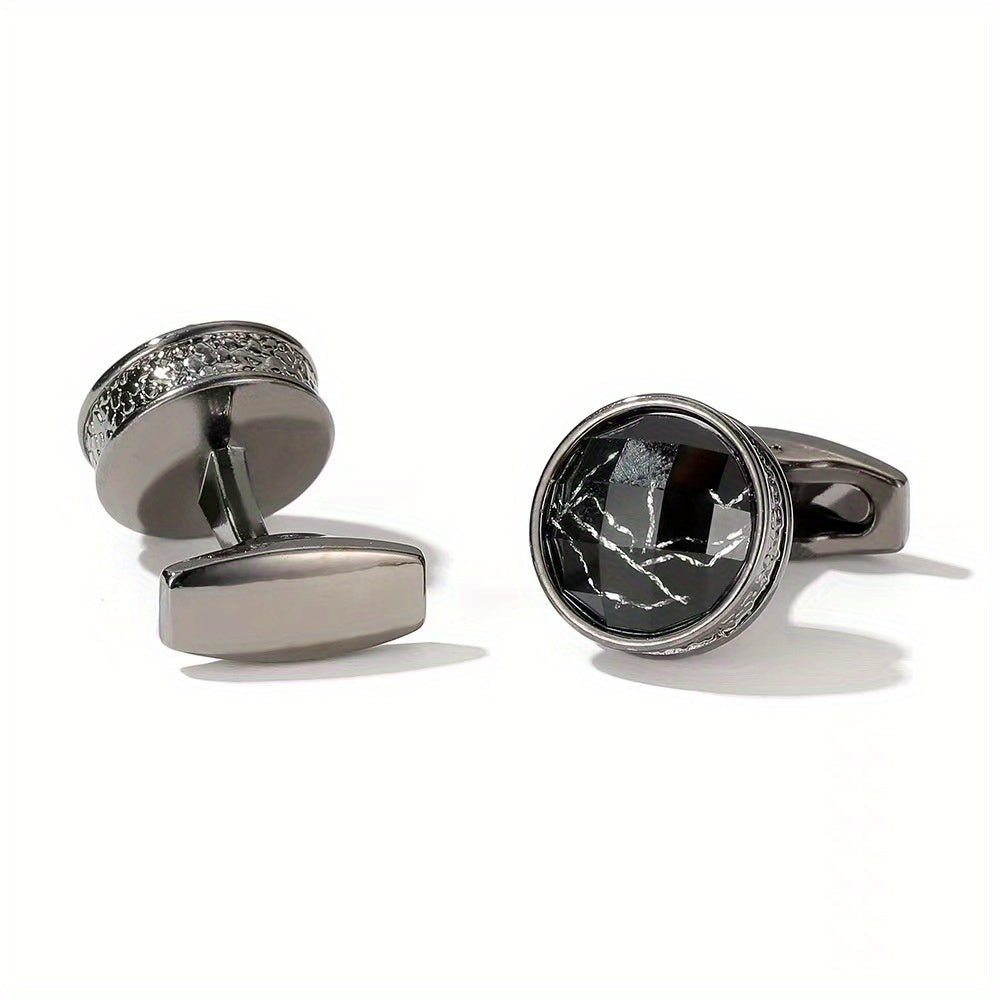 Retro Inlaid Marble Round Cufflinks Closure Unisex Buckle