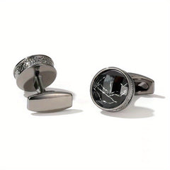 Retro Inlaid Marble Round Cufflinks Closure Unisex Buckle