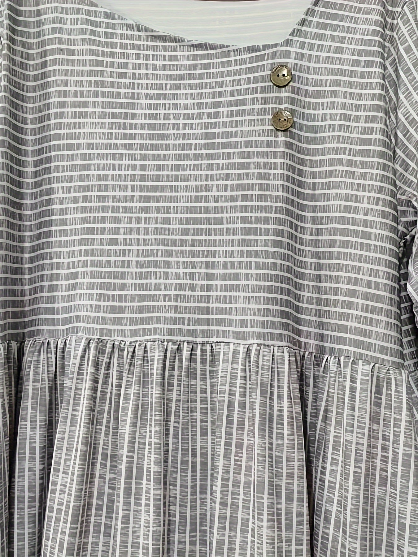  Stripe Print Button Decor Maxi Dress