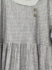  Stripe Print Button Decor Maxi Dress