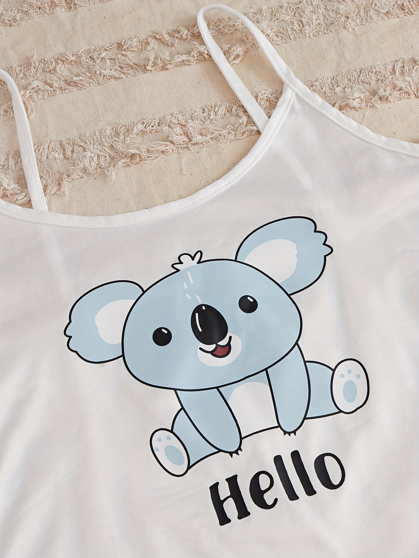 Koala Print Pajama Set Crew Neck Cami Top & Shorts & Pants