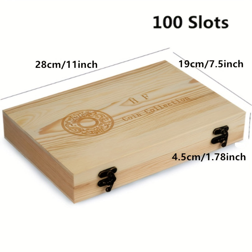 50 100 Slots Coin Collections Wooden Display Case