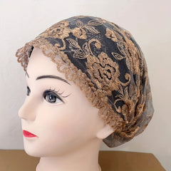 Rose Embroidery Lace Turban Cap Double Layer Beanie Ramadan Head Wrap Inner Hija