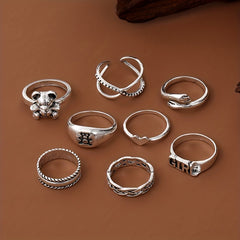 8pcs Punk Style Stacking Rings Teddy Bear Heart Mix Match Daily Outfits Party