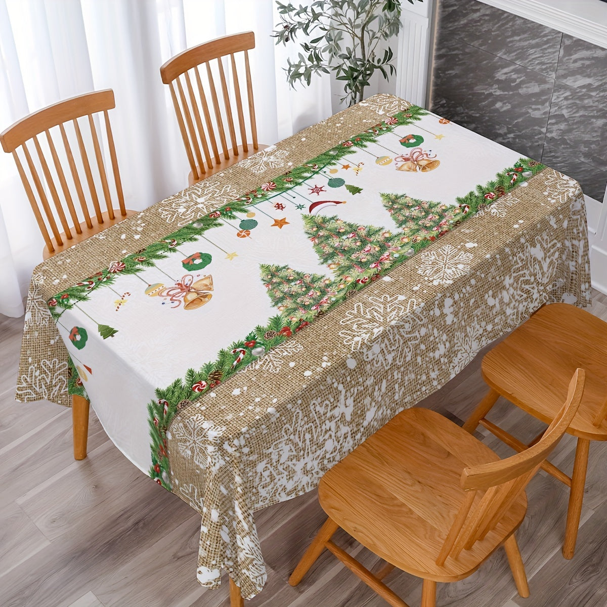 Polyester Christmas Tablecloth Tree Snowflake Table Cover