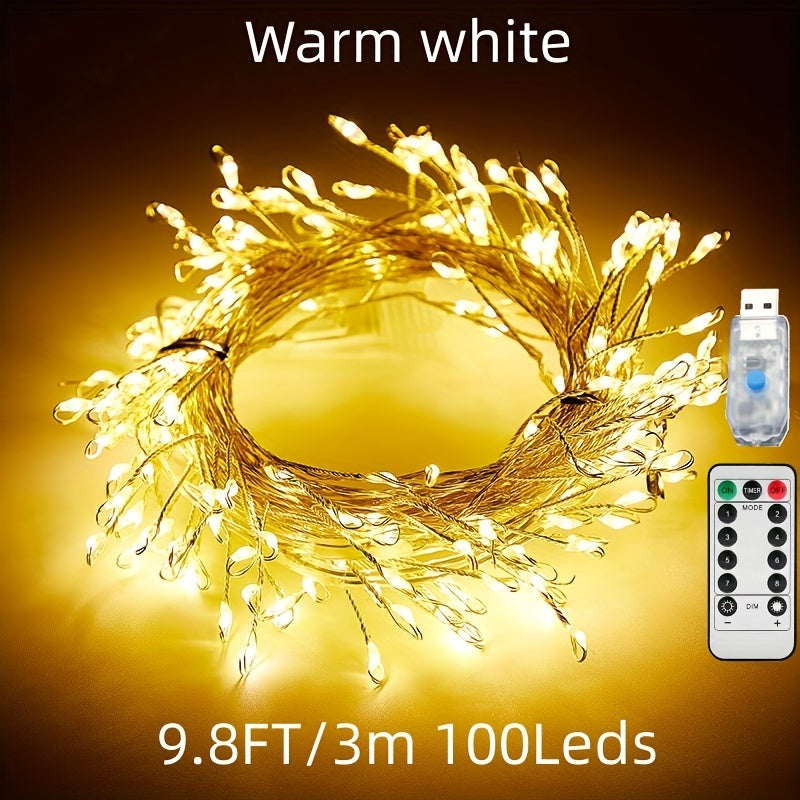 LED Firecracker Fairy Lights 8 Modes Remote Timer Waterproof