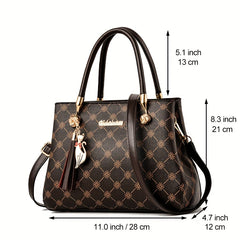 Geometric Top Handle Bag Zipper Shoulder Bag