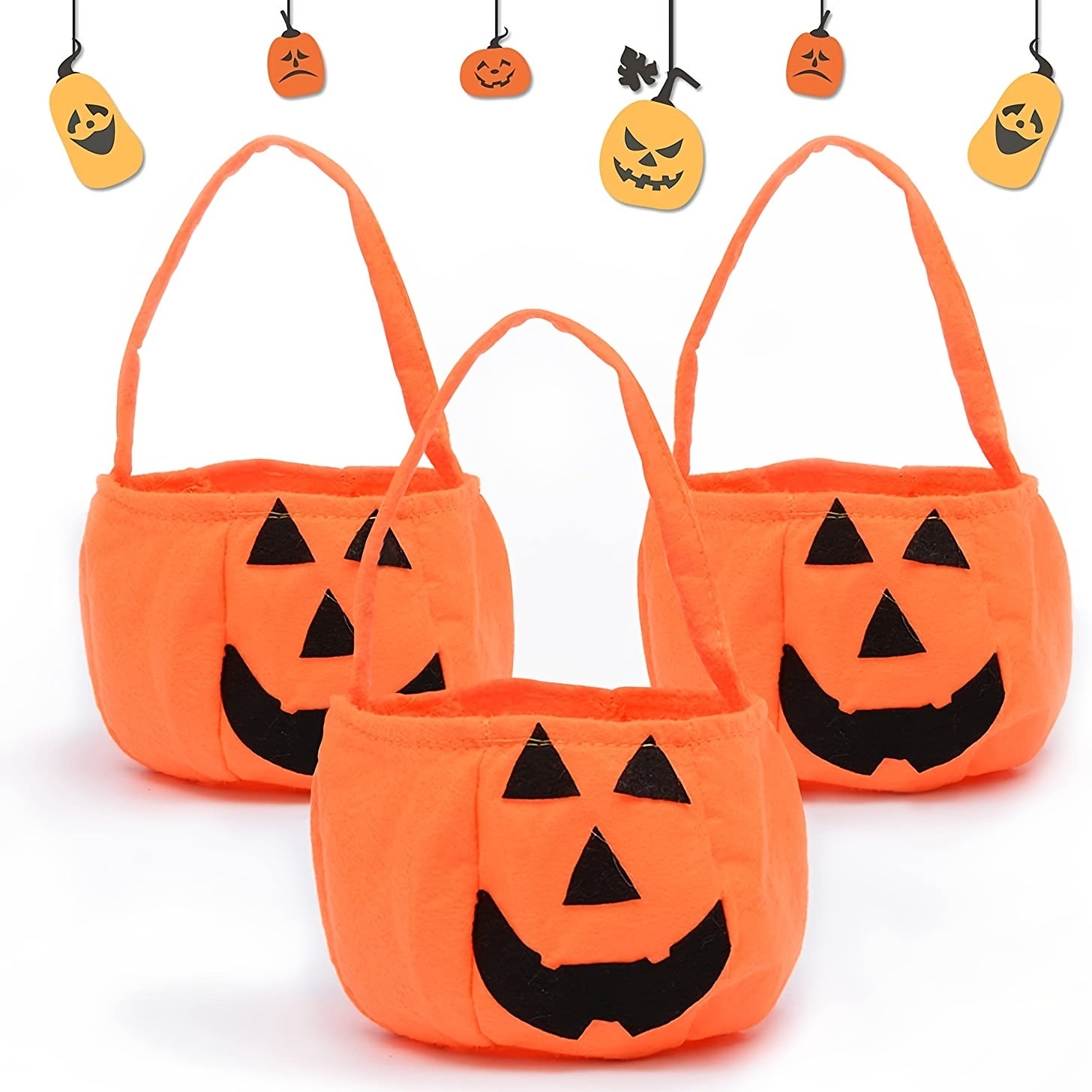 3pcs Pumpkin Candy Bag Trick Or Treat Halloween Pumpkin Bag