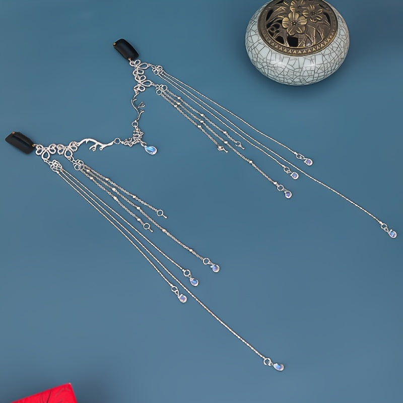 Chinese Vintage Tassel Headpiece Rhinestone Hair Pin
