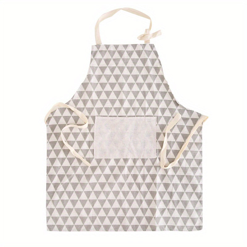 Fashionable Geometric Plaid Linen Apron with Pocket