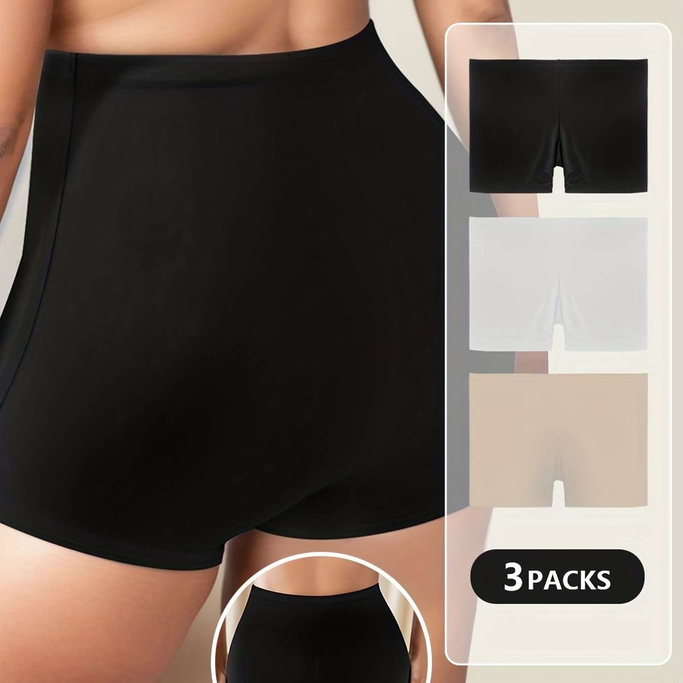 3 Pack Plus Size Seamless Tummy Control Boy Shorts Set