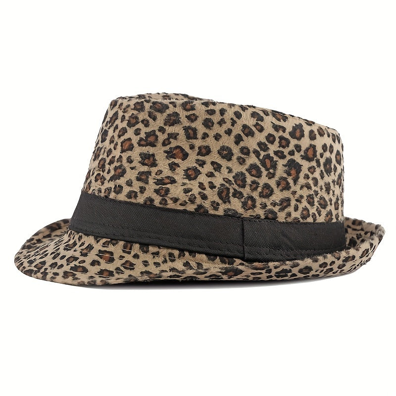 Leopard Pattern Wide Brim Fedora Hat for Parties