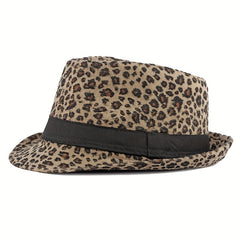 Leopard Pattern Wide Brim Fedora Hat for Parties