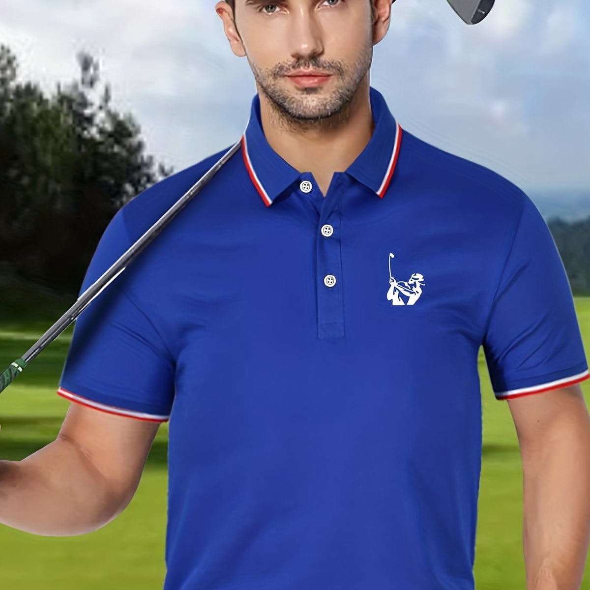 Men's Casual Stretch Lapel Polo Shirt Short Sleeve Button Up