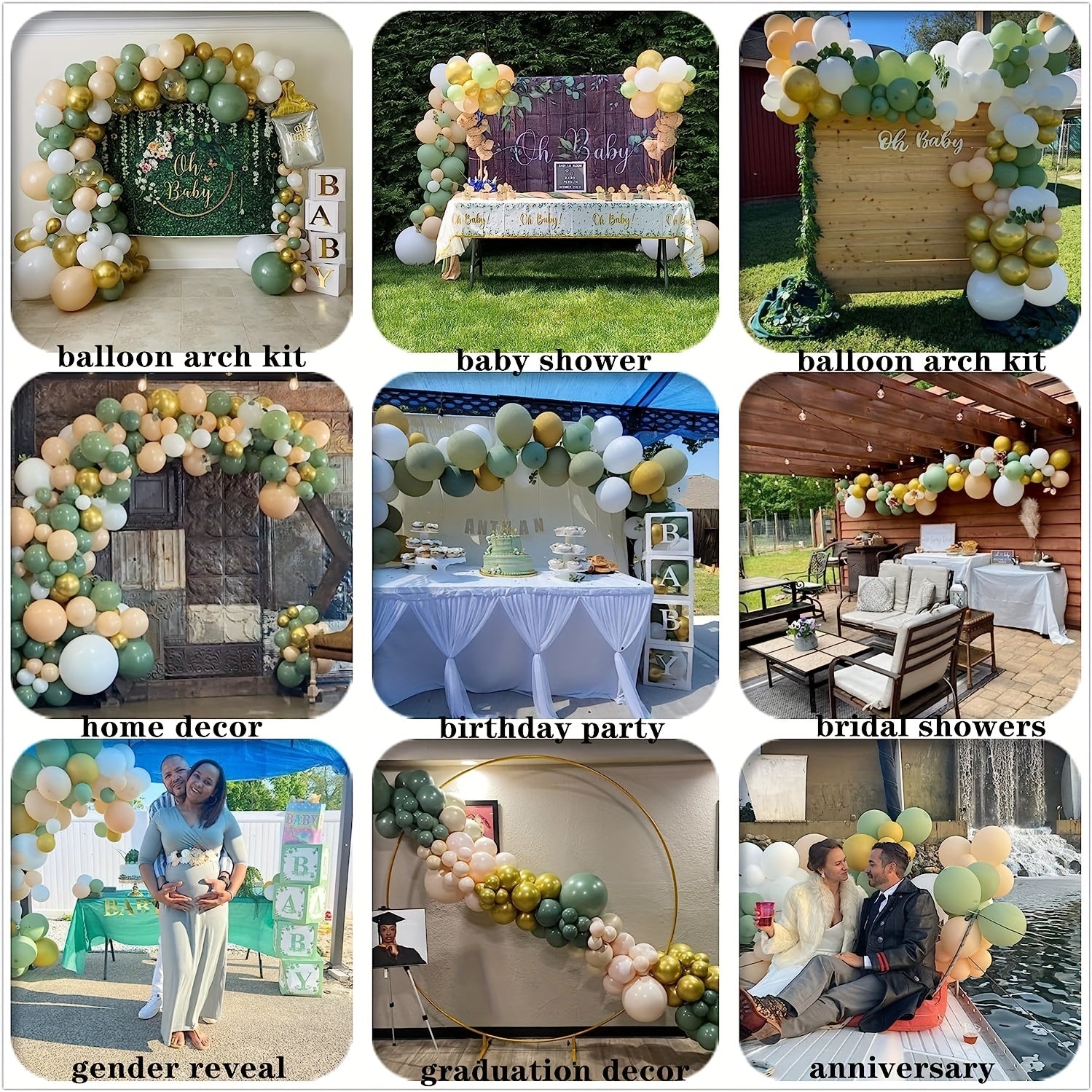 134pcs Green Balloon Arch Kit Eucalyptus Balloons