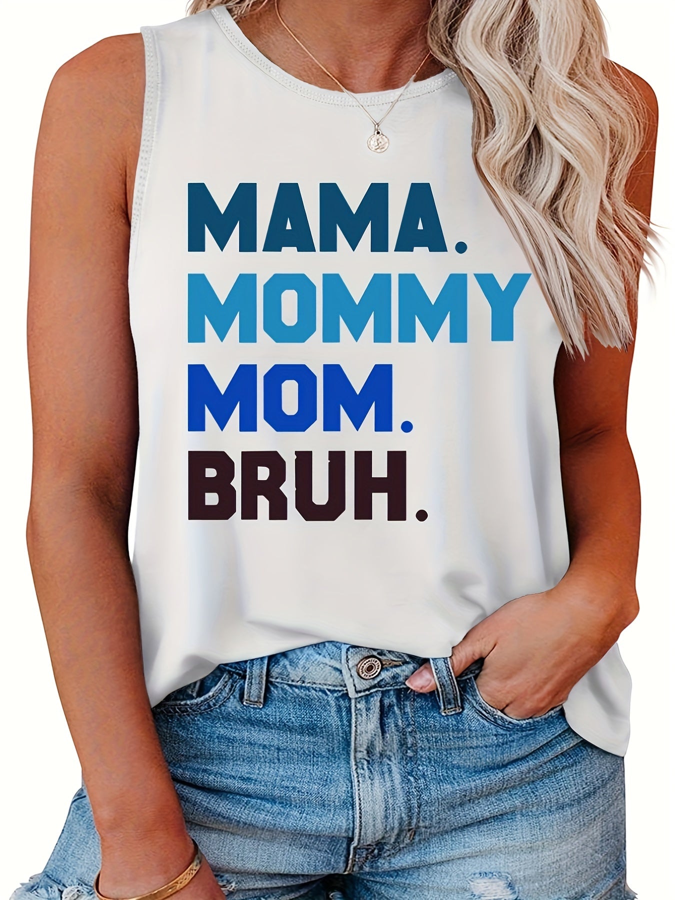  Casual Family Tank Top Women's Plus Slogan Print Round Neck