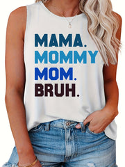  Casual Family Tank Top Women's Plus Slogan Print Round Neck