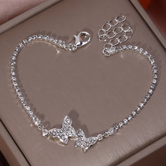 Double Butterfly Rhinestones Chain Bracelet Hand Chain Jewelry