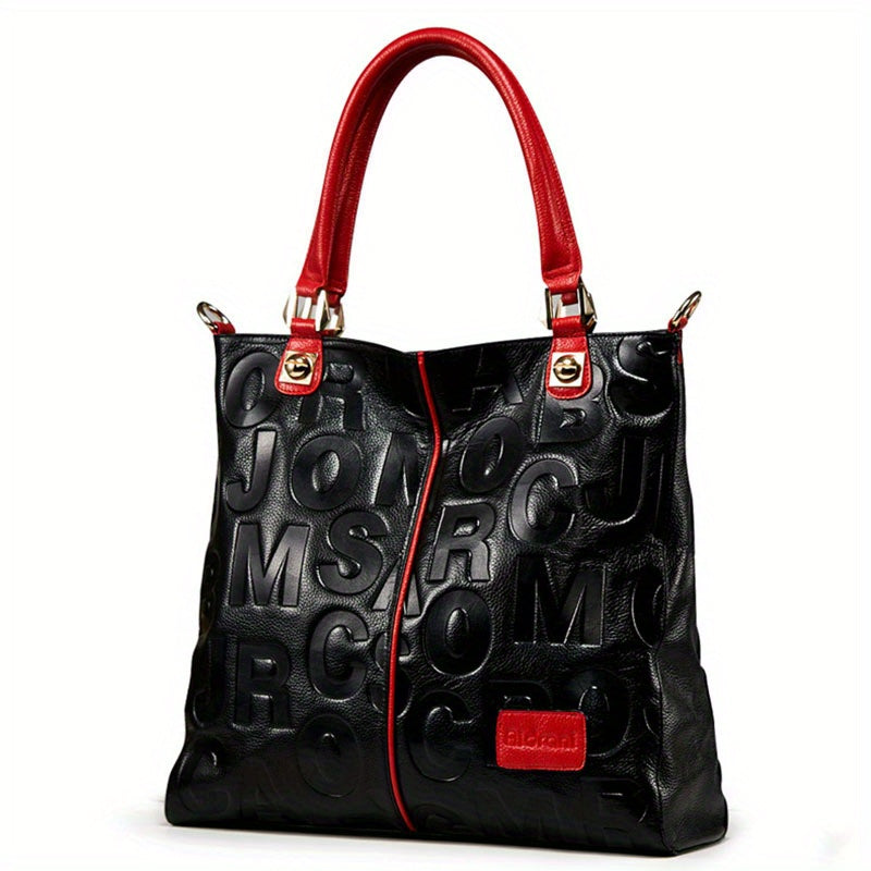 Women's Letter Embossed Leather Tote Bag Satchel Purses