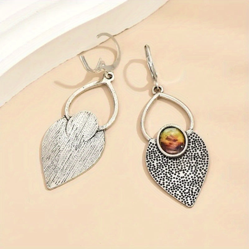 Boho Style Men's Earrings Geometric Triangle Moonstone Earrings